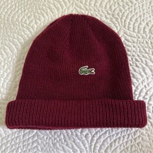 Lacoste Vintage Unisex Ribbed Wool Blend Beanie. Maroon. One size. GUC.